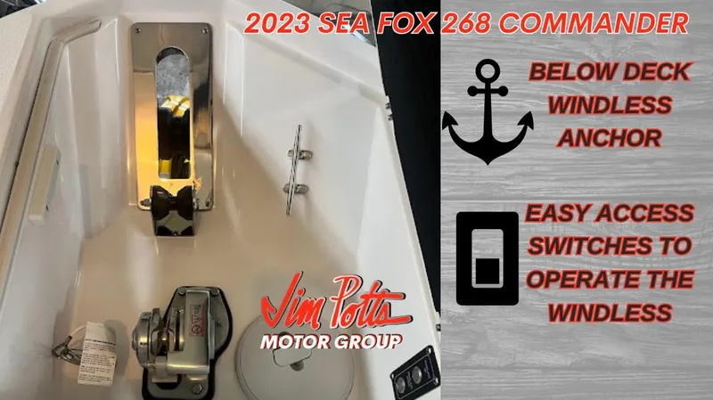 Slide: The Image of 2023 Sea Fox 268 Commander with below deck windless anchor and easy access switches. - 12