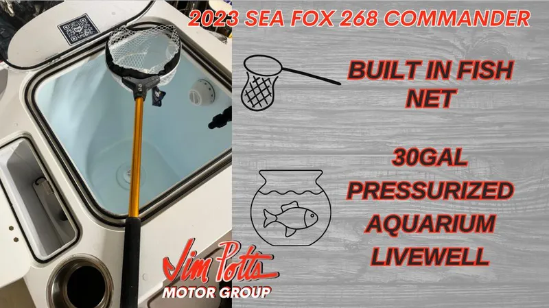 Slide: The Image of 2023 Sea Fox 268 Commander with built-in fish net and 30-gallon pressurized aquarium livewell. - 13