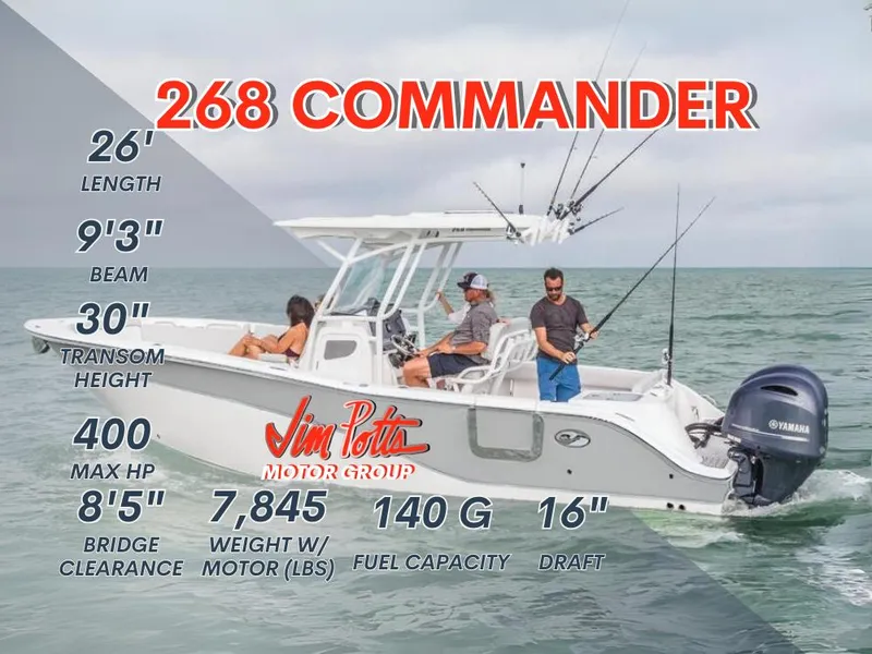 Slide: The Image of 2023 Sea Fox 268 Commander boat specifications and features. - 2