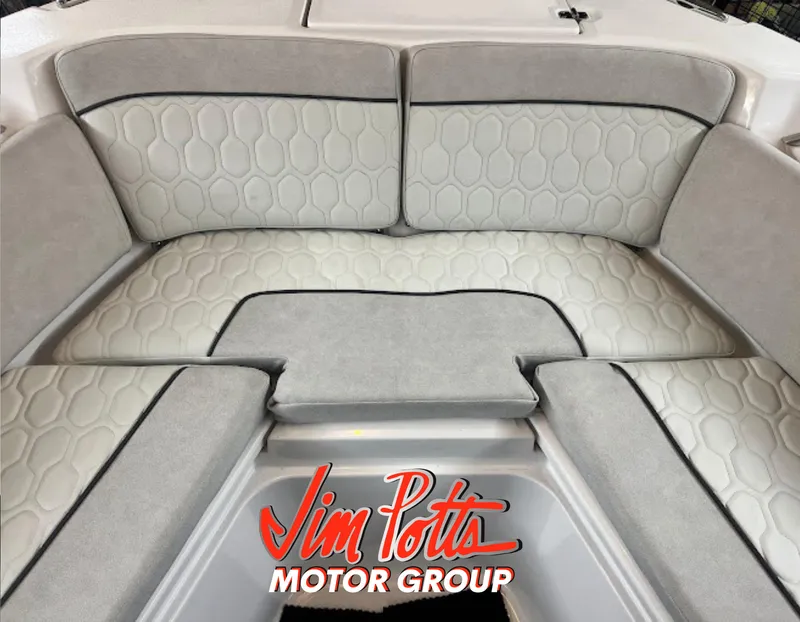 Slide: The Image of 2023 Sea Fox 268 Commander boat seating area with Jim Potts Motor Group logo. - 29