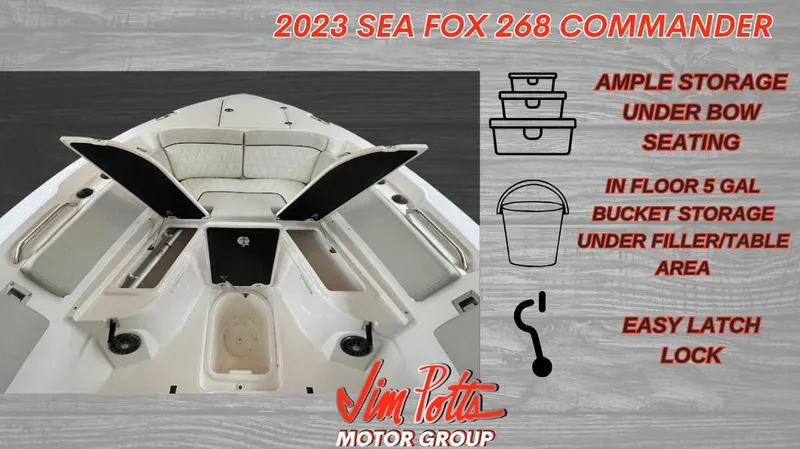 Slide: The Image of 2023 Sea Fox 268 Commander boat with ample storage and easy latch lock. - 4