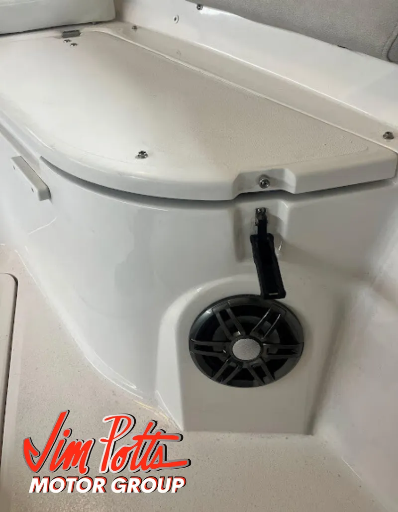 Slide: The Image of 2023 Sea Fox 268 Commander boat interior detail with speaker and storage compartment. - 42
