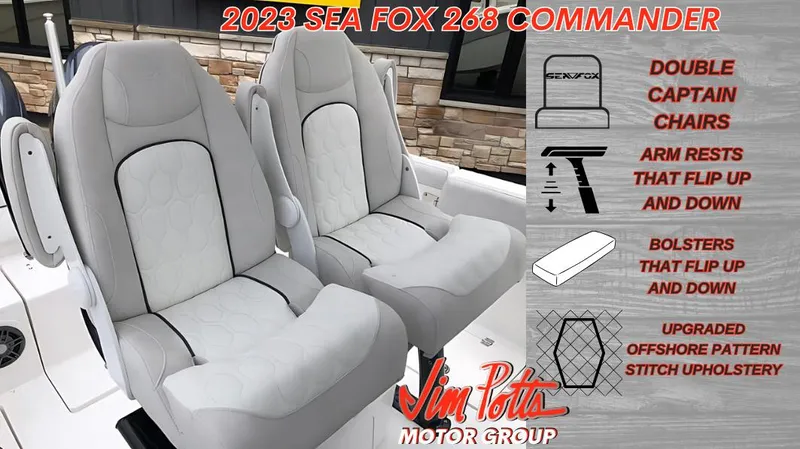 Slide: The Image of 2023 Sea Fox 268 Commander double captain chairs with upgraded offshore pattern stitch upholstery. - 6