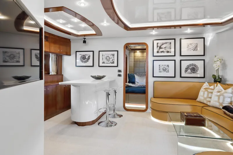 Slide: The Image of Luxurious interior of a 2003 Baia Panther yacht with modern decor and comfortable seating. - 31