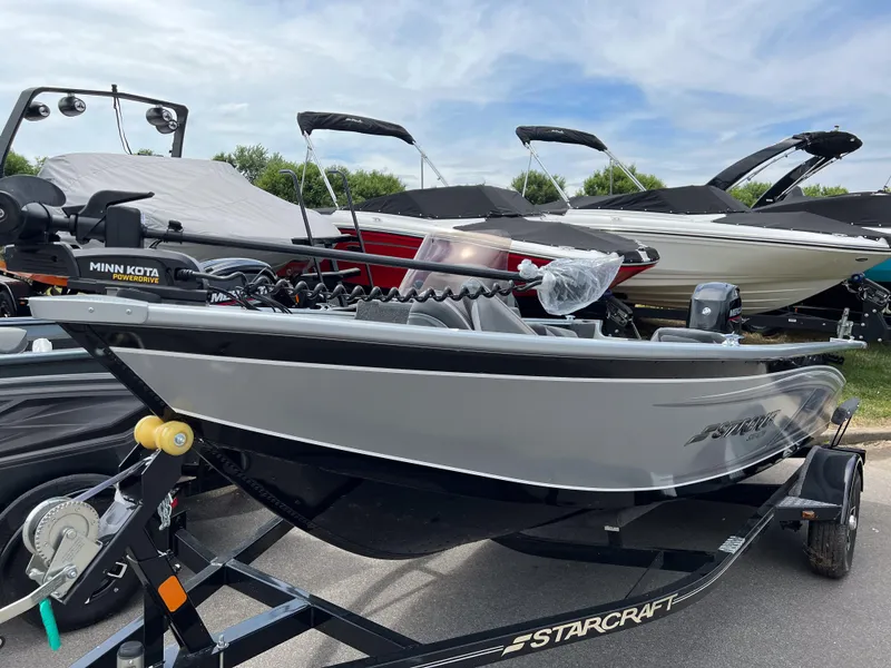 Slide: The Image of 2023 Starcraft Stealth 166 DC boat on trailer with Minn Kota PowerDrive motor. - 14