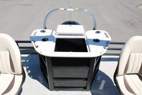 Slide: The Image of 2023 Lowe SF214 Sport Fish boat interior with fishing station and seating. - 11