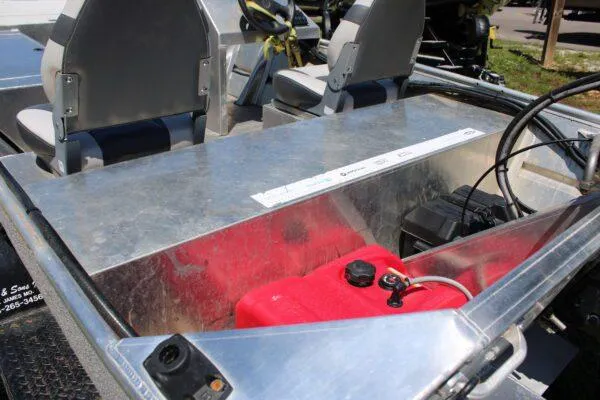 Slide: The Image of Interior of a 2020 Blazer 1752 boat showing seats and storage compartment. - 3