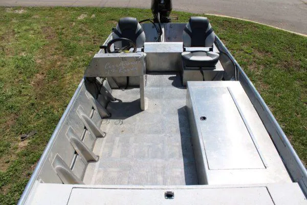 Slide: The Image of 2020 Blazer 1752 aluminum fishing boat interior with seating and storage compartments. - 5