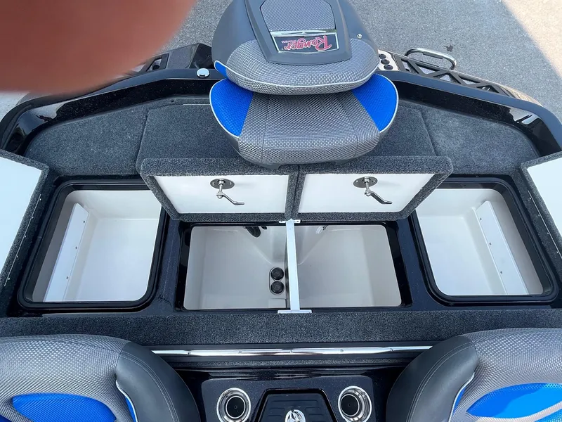 Slide: The Image of 2024 Ranger Z519 boat storage compartments and seating. - 13