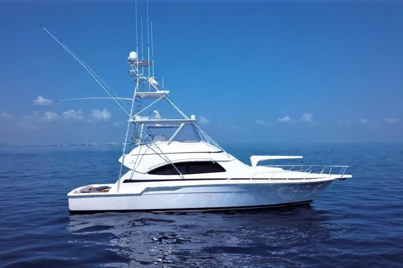 The Image of 2000 Bertram 510 Convertible yacht on calm ocean waters. - 0