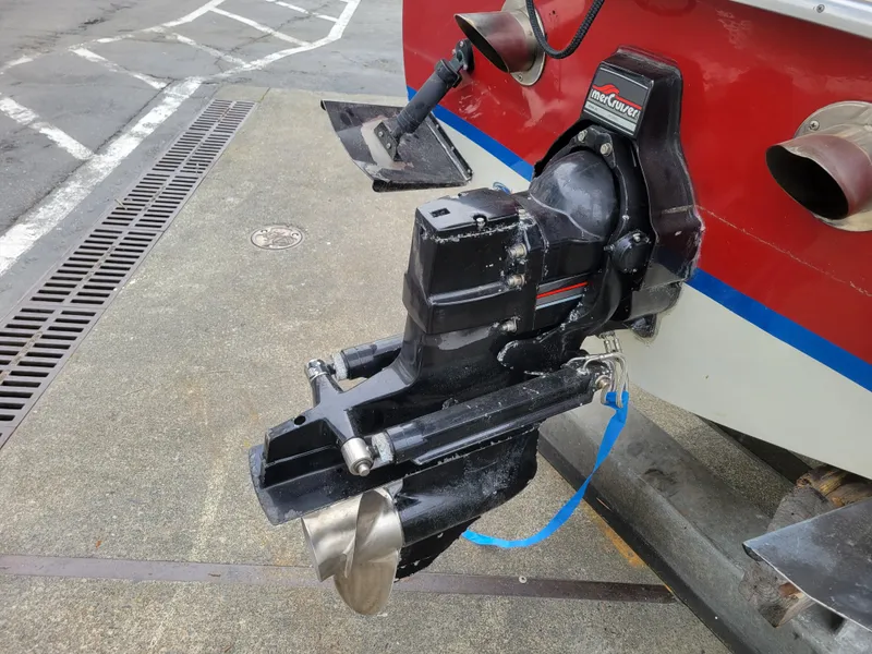 Slide: The Image of 1973 Donzi X18 boat with MerCruiser outboard motor at dockside. - 15