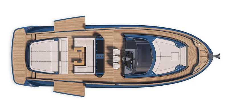 Slide: The Image of Top view of 2025 Solaris Power 52 Open luxury yacht with spacious deck layout. - 13
