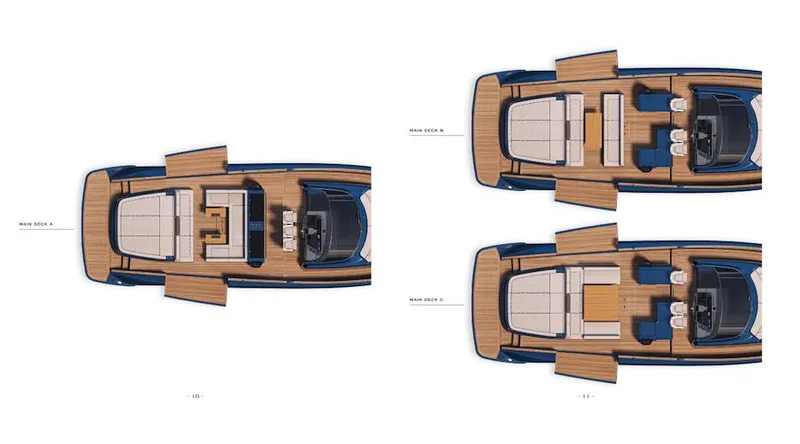 Slide: The Image of Top view of Solaris Power 52 Open yacht, 2025 model, showcasing deck layout options. - 16