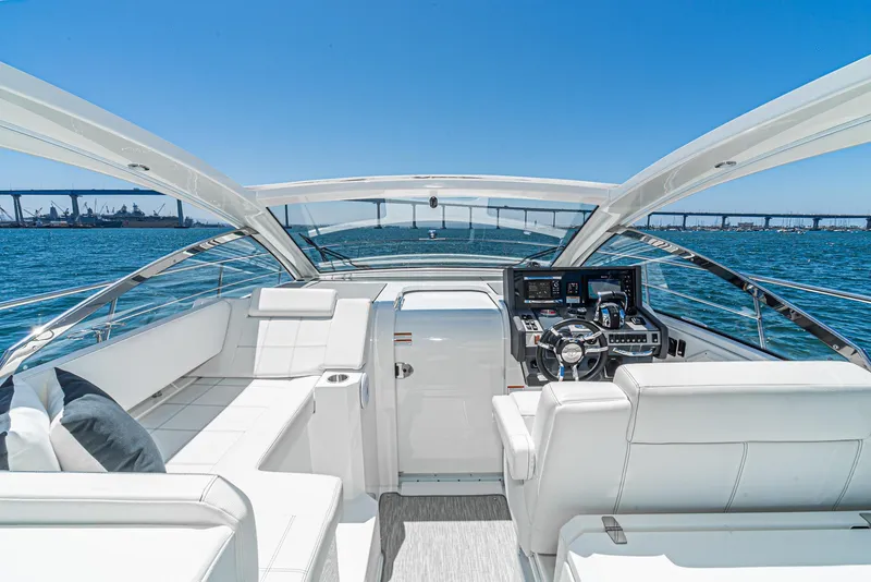 Slide: The Image of 2017 Cruisers Yachts 390 Express Coupe interior with ocean view. - 21