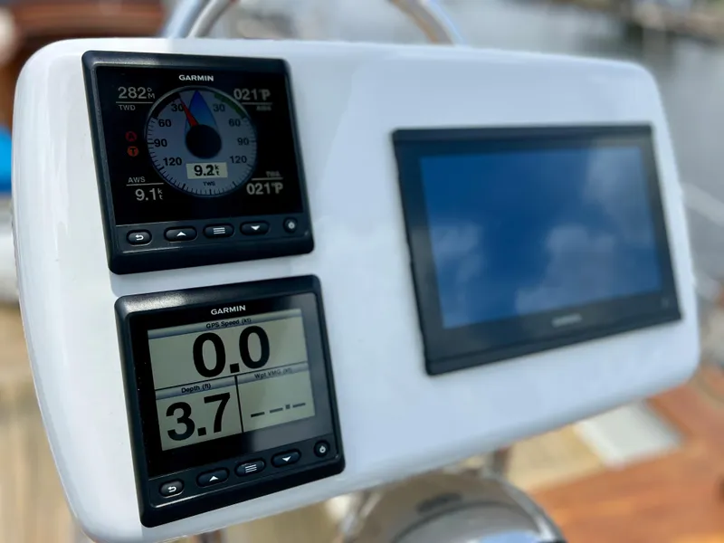 Slide: The Image of Garmin navigation instruments on a 1986 Cherubini 44 sailboat. - 31