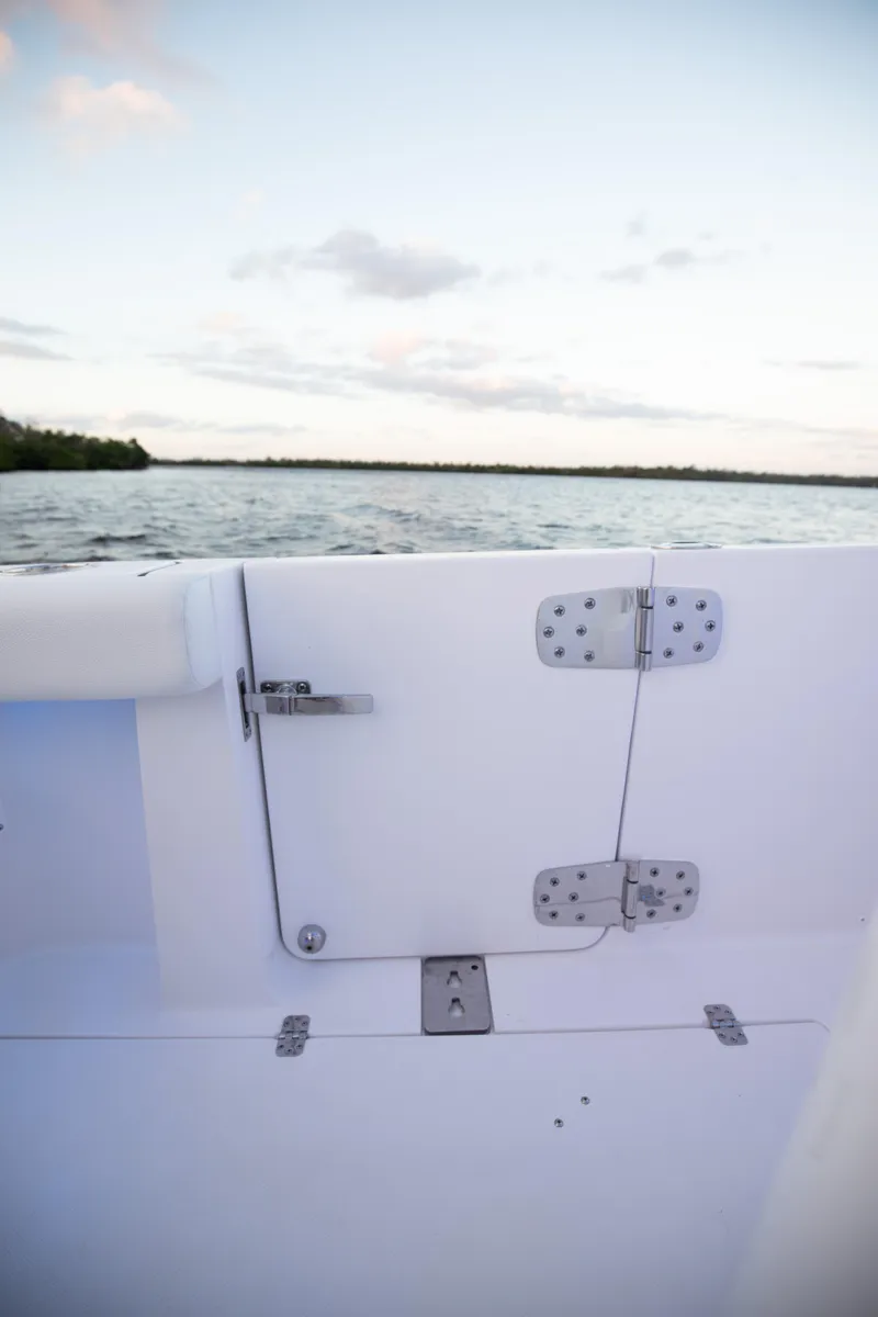 Slide: The Image of 2024 Edgewater 370CC boat interior with ocean view. - 23