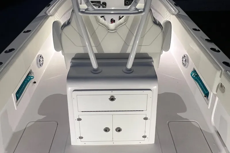 Slide: The Image of 2022 Streamline 26TE boat interior with illuminated seating and storage compartments. - 4