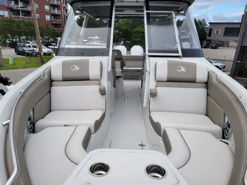 Slide: The Image of 2024 Finseeker 280 DC boat with spacious seating and modern design. - 15