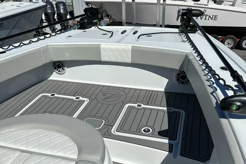 Slide: The Image of Freeman 37 VH 2021 boat interior with cushioned seating and non-slip flooring. - 19