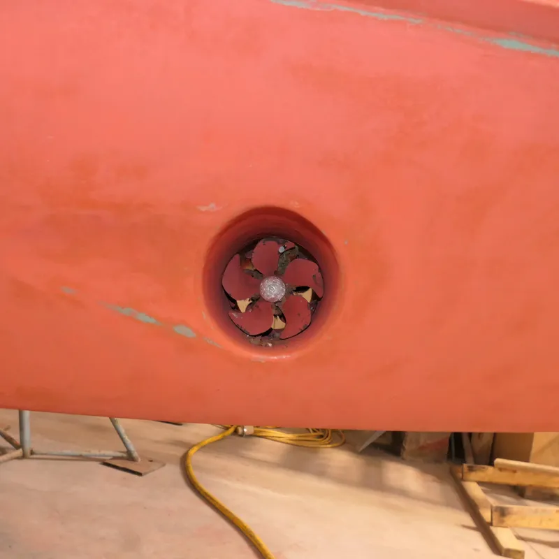 Slide: The Image of Bow thruster on 2020 Alden Motor Yacht, close-up view. - 11