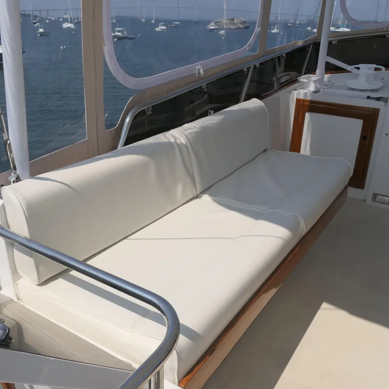 Slide: The Image of Luxurious seating on 2020 Alden Motor Yacht with ocean view. - 15