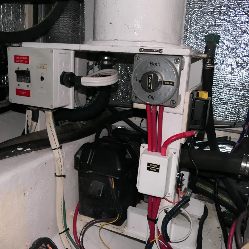 Slide: The Image of Electrical system components in a 2020 Alden Motor Yacht engine room. - 33