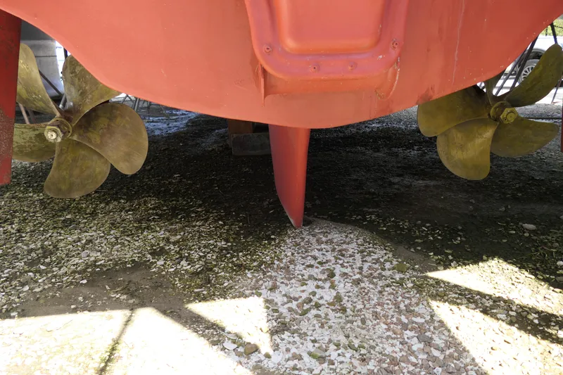 Slide: The Image of Alden Motor Yacht 2020 propellers and rudder, dry docked for maintenance. - 8