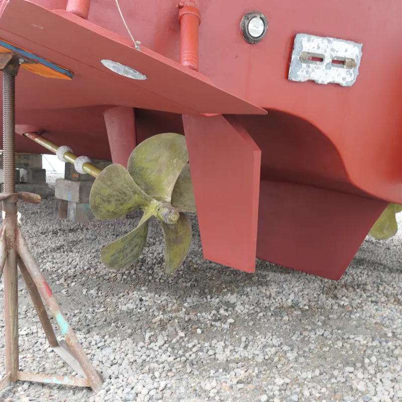 Slide: The Image of Propeller and rudder of 2020 Alden Motor Yacht on gravel. - 9