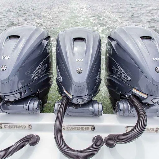 Slide: The Image of Triple Yamaha outboard motors on a 2025 Contender 44FA boat. - 17