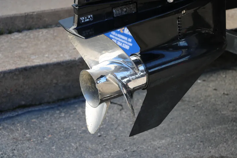 Slide: The Image of Close-up of a 2021 Ranger RP200C boat propeller. - 4