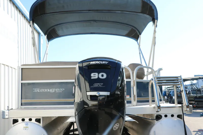 Slide: The Image of 2021 Ranger RP200C pontoon boat with Mercury 90 HP outboard motor. - 5