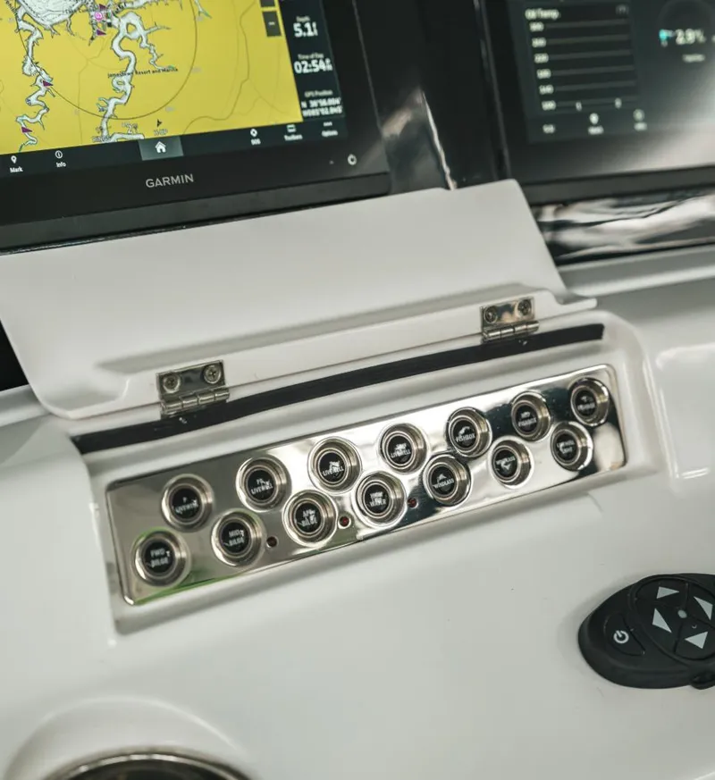 Slide: The Image of Control panel of 2023 HCB 39 Speciale boat with Garmin navigation system. - 21