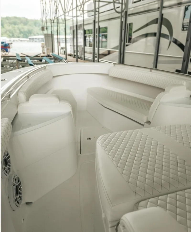 Slide: The Image of 2023 HCB 39 Speciale boat interior with luxurious white seating. - 28
