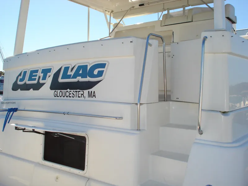 Slide: The Image of 2000 Silverton 392 Motor Yacht named "Jet Lag" docked in Gloucester, MA. - 6