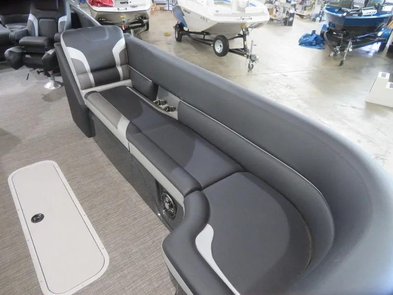 Slide: The Image of 2023 Crest Caribbean RS 250 SLS CP3 boat interior with gray seating. - 4