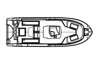Slide: The Image of 2021 Edgewater 262CC boat with twin outboard engines docked by the water. - 17