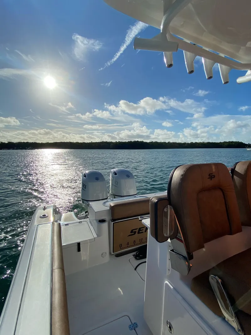 Slide: The Image of 2021 Sea Pro 259 DLX boat on water at sunset. - 3