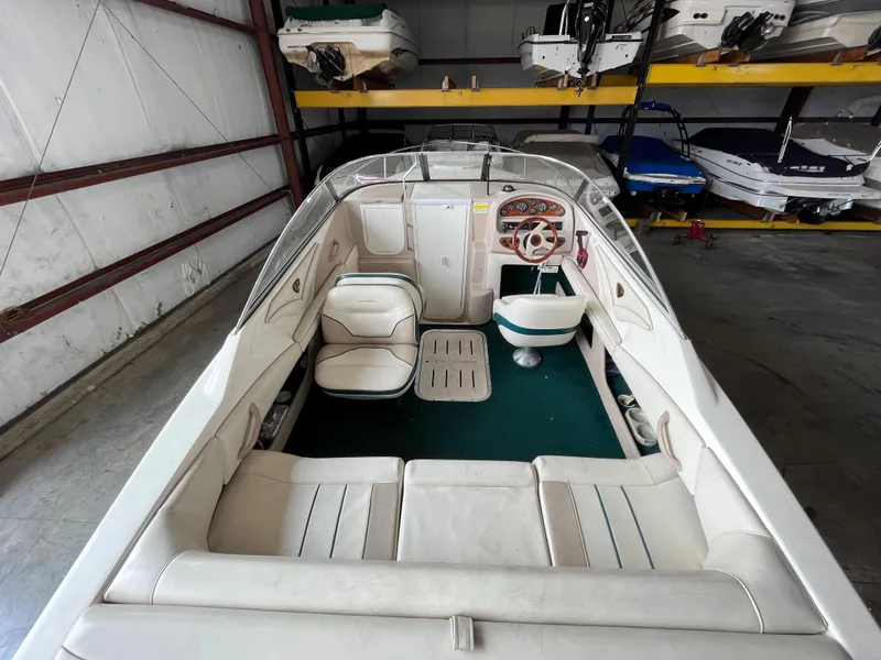 Slide: The Image of 1997 Monterey 236 Montura boat interior in storage facility. - 9