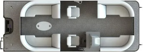 Slide: The Image of 2023 Starcraft EXS3 pontoon boat interior layout with seating and helm. - 2