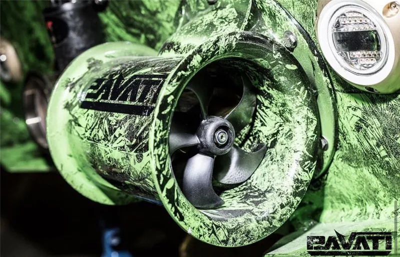 Slide: The Image of Close-up of 2018 Pavati AL26 boat propeller with green camouflage design. - 9