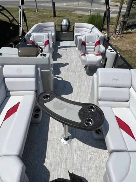 Slide: The Image of 2023 SunCatcher SELECT pontoon boat with spacious seating and modern design. - 5