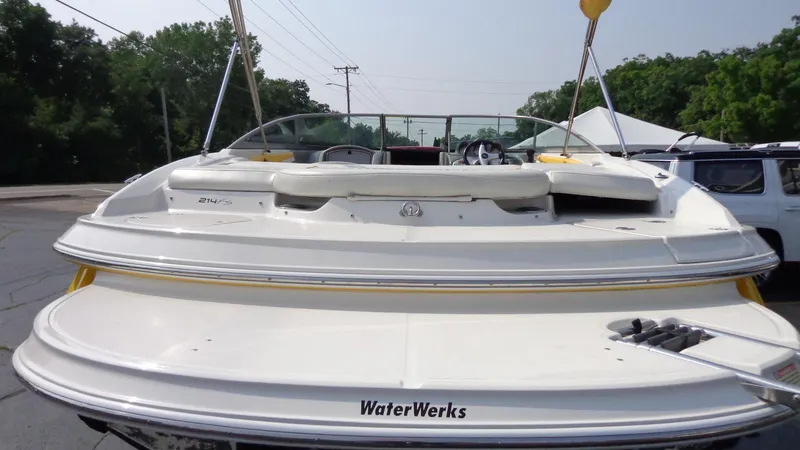 Slide: The Image of 2007 Monterey 214 FS boat rear view with WaterWerks branding. - 3