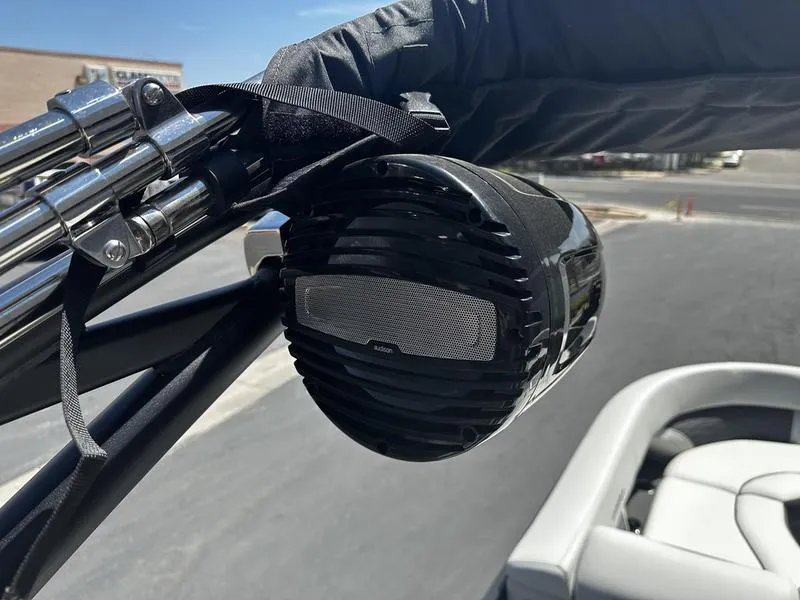 Slide: The Image of Close-up of a 2023 Barletta 23UA boat speaker system. - 20