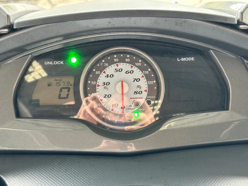 Slide: The Image of 2009 Yamaha WaveRunner FX Cruiser H/O dashboard with speedometer and digital display. - 14