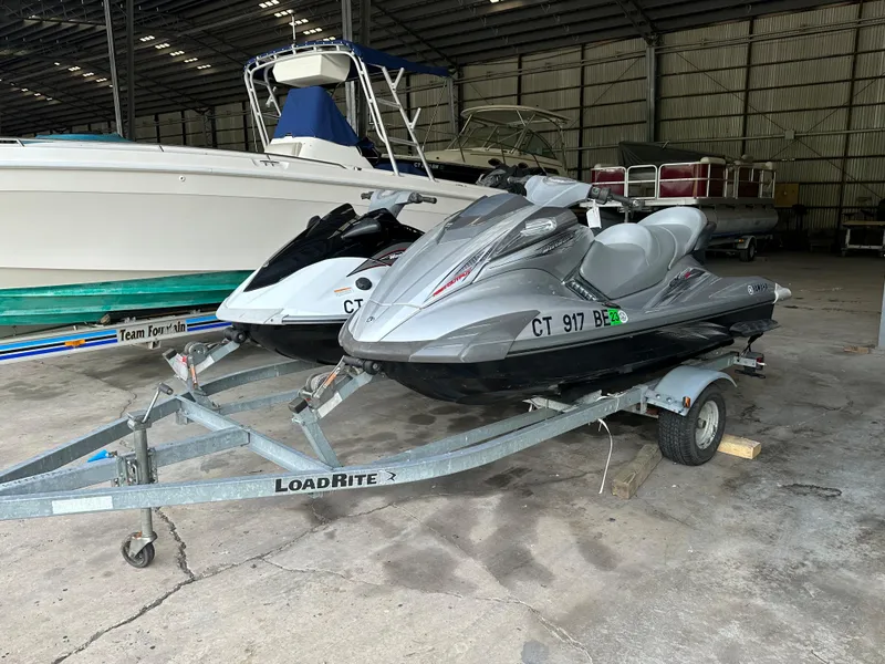 Slide: The Image of 2009 Yamaha WaveRunner FX Cruiser H/O on LoadRite trailer in storage facility. - 2