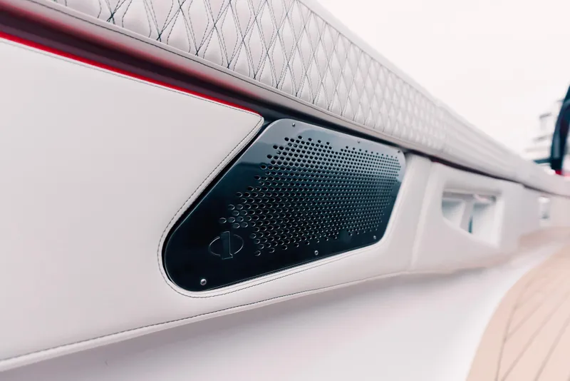 Slide: The Image of Close-up of 2024 Cigarette 52 Thunder boat interior speaker and upholstery. - 7