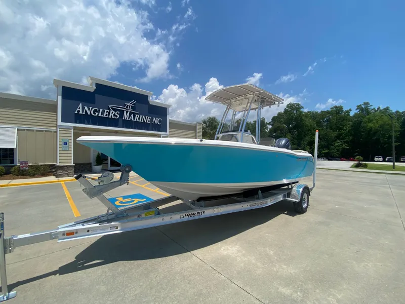Slide: The Image of 2024 Key West 203 FS boat on trailer at Anglers Marine NC dealership. - 1