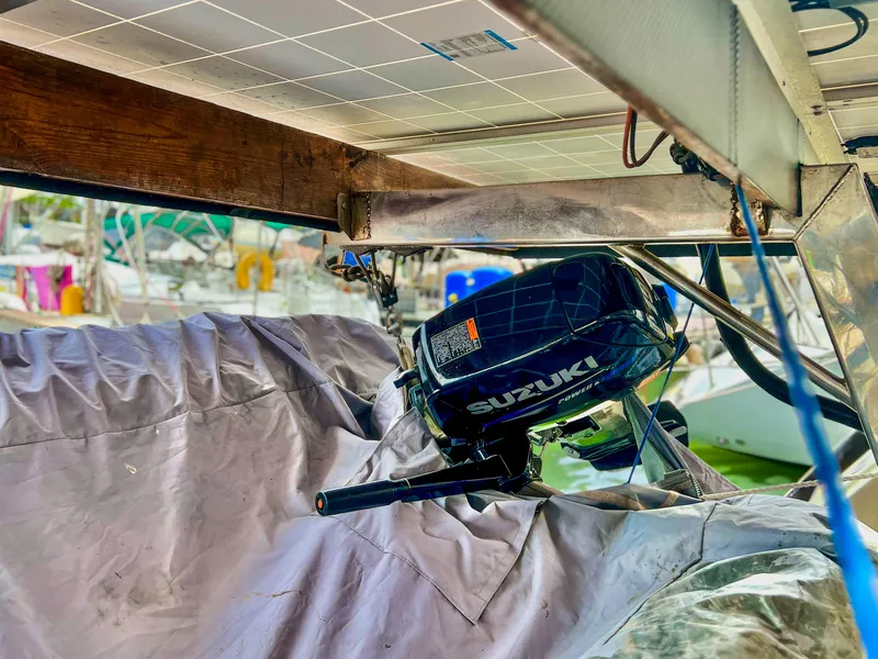 Slide: The Image of Suzuki outboard motor on a 2017 Fountaine Pajot Ipanema 58 Power Catamaran. - 11