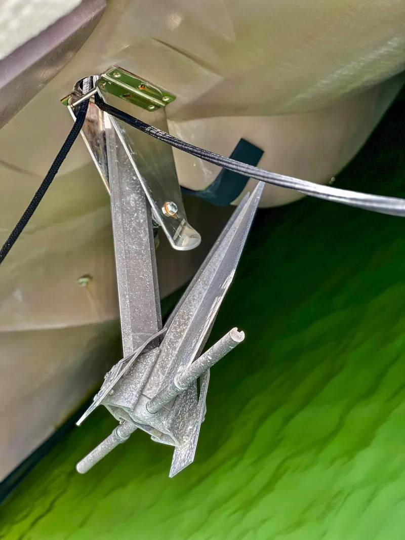 Slide: The Image of Anchor of a 2017 Fountaine Pajot Ipanema 58 Power Catamaran in green water. - 19