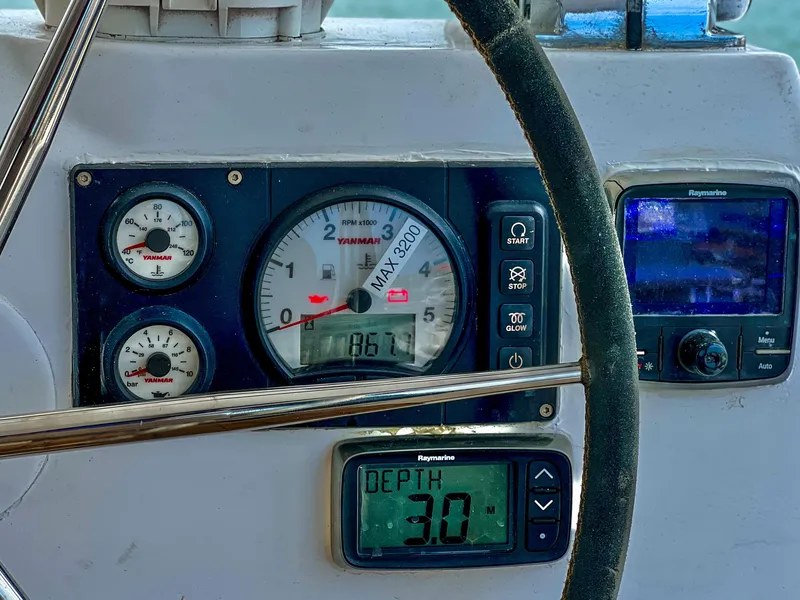 Slide: The Image of Close-up of 2017 Fountaine Pajot Ipanema 58 Power Catamaran dashboard instruments. - 29